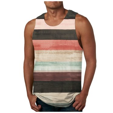 ylioge M-6XL Mens Tank Tops Big & Tall Sleeveless Crewneck T Shirts Plus Size Pullover Stripe Printed Casual Loose Loungewear Athletic Sports Tees