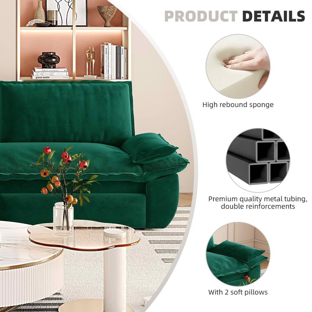 MAYEERTY Modern 73.2‑Inch Queen‑Size Pull‑Out Sleeper Sofa Bed, 3‑in‑1 Multi‑Functional Convertible Velvet Loveseat Couch for Living Rooms and Bedrooms