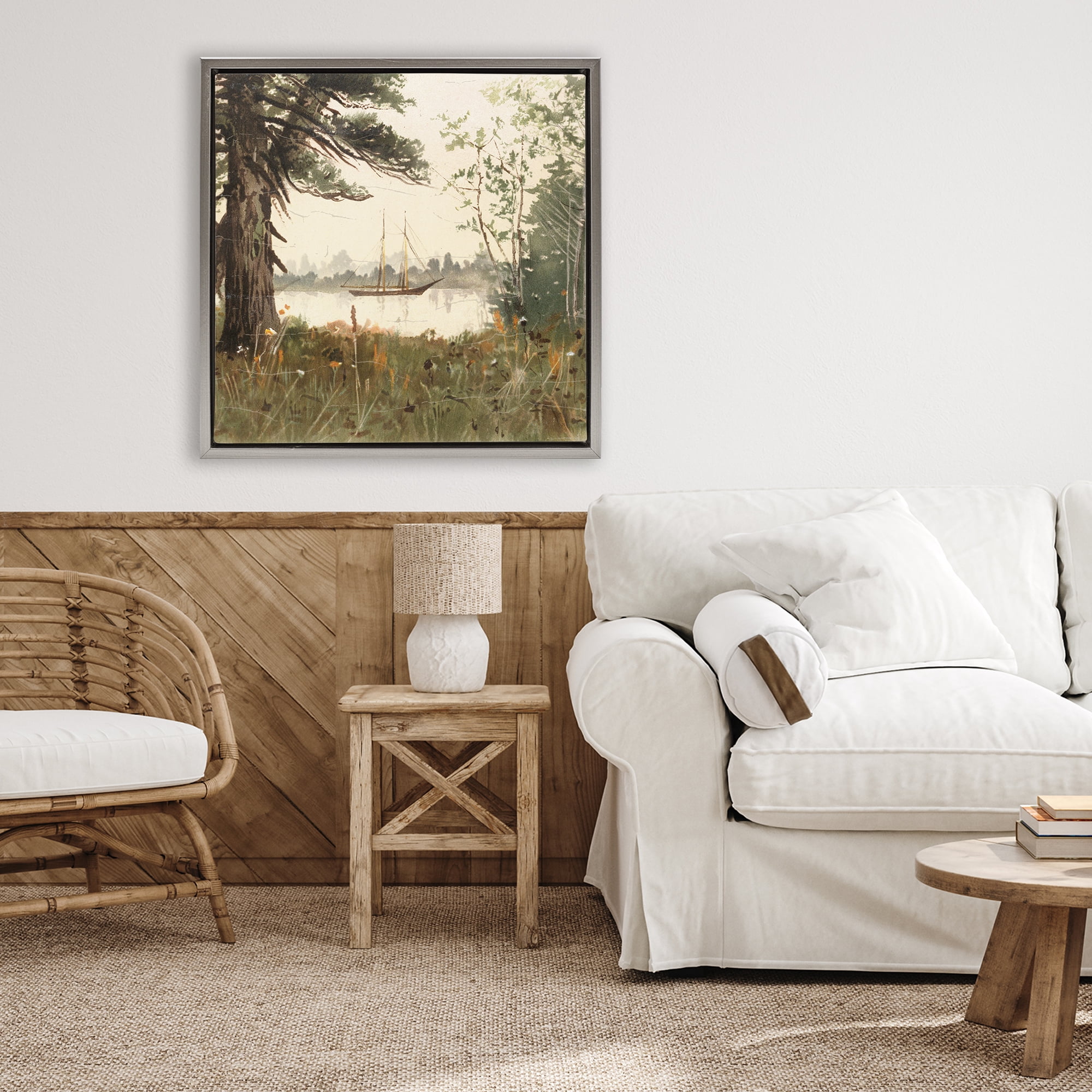 Stupell Industries Boating View Through Trees Gray Framed Floater Canvas Wall Art, design by Lula Bijoux & co.