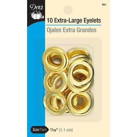 UPC: 0072879102079 | Dritz Extra – Large Eyelets 7/16 10/Pkg – Brass