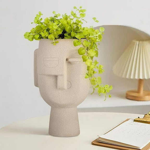 Ceramic Beige 'Big Human Face Vase' | Vases for Home Decor Decorative Vase for Dried Flowers and Pampas Grass - Set of 1