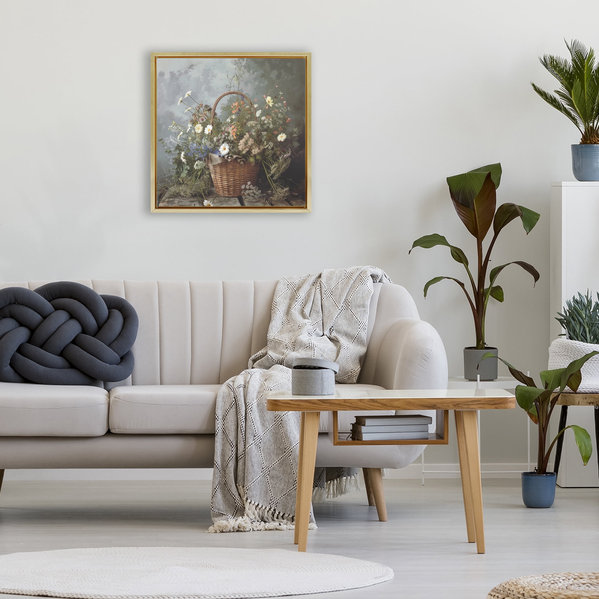 Stupell Industries Floral Basket Still Life Gold Framed Floater Canvas Wall Art, design by Lazar Studio