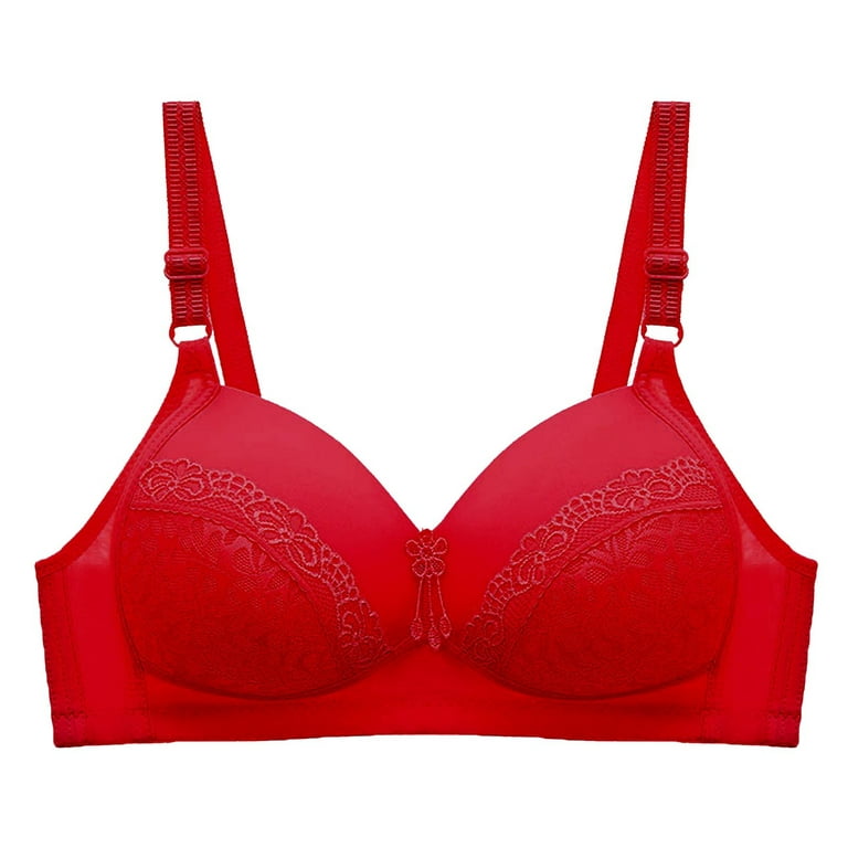 Bigersell Sleep Bra Women Solid Color Comfortable Hollow Out Bra Underwear  No Underwire Regular Size T Shirt Bra, Style 8132, Red 46D
