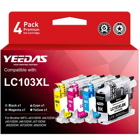 LC103XL Ink Cartridge Replacement for Brother MFC-J4310DW J4410DW J4510DW J4610DW J4710DW J6520DW J6720DW J6920DW J285DW J470DW J475DW J650DW J870DW J875DW J245 J450DW Printer（4 Pack）