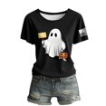 thumbnail image 4 of NMMUED T-Shirt Tunique Halloween Col Rond Automne Graphiques pour Femmes Mignons T-Shirt Citrouille Tunique Halloween Noir G, 4 of 4