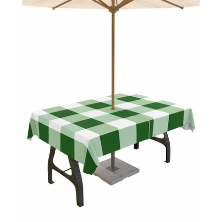 

Lsrtoss Outdoor Tablecloth with Umbrella Hole & Zipper Green Plaid Rectangle Tablecloth 52x70 Inch Spring Summer Farmhouse Buffalo Checkered Patio Table Cover Waterproof Table Cloth for Picnic