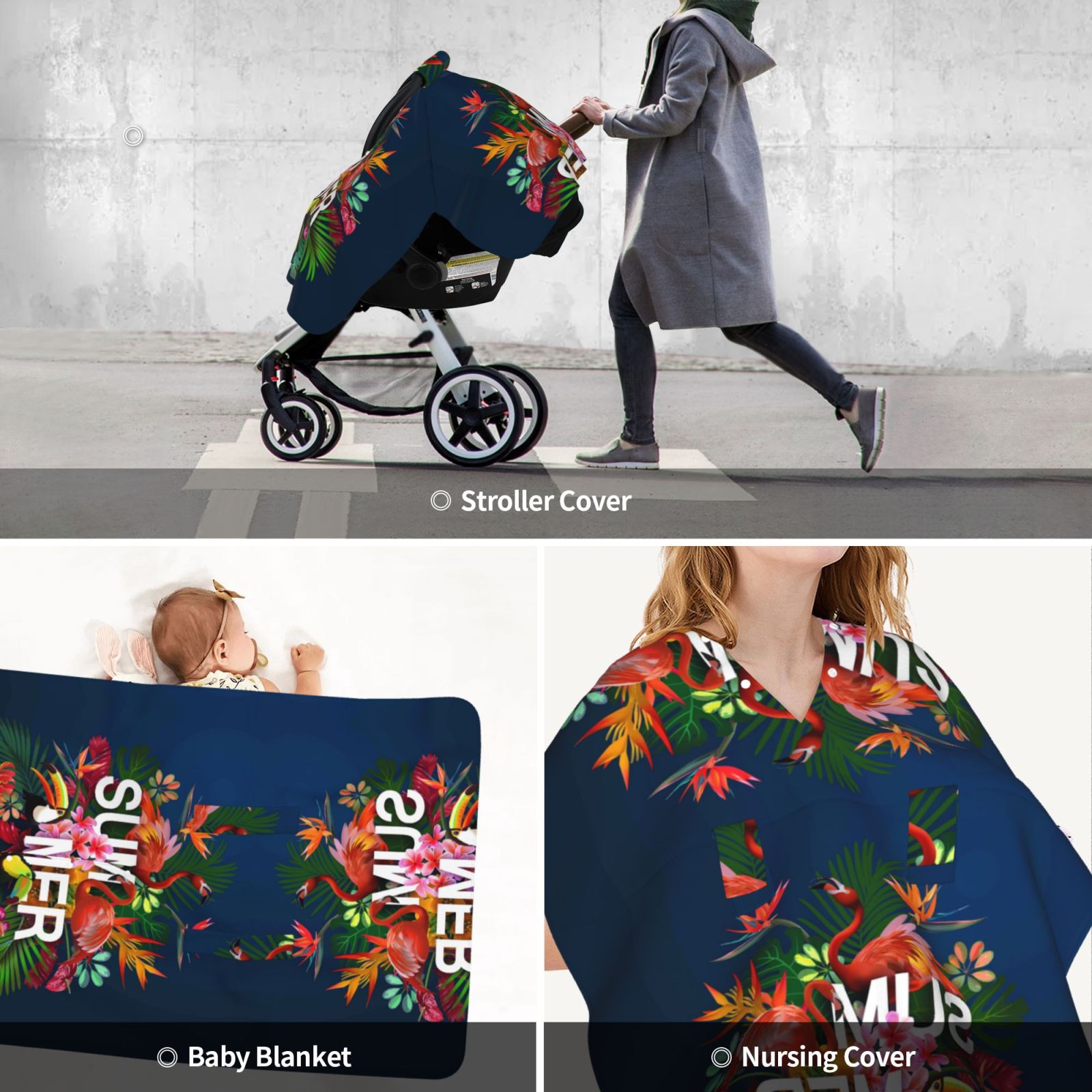 Car Seat Cover Baby - Summer Birds and Flowers Breathable Infant Car Seat Cover for Baby Carseat, Lightweight Comfort Baby Essentials Must Haves Newborn Stuff for Girl Boy