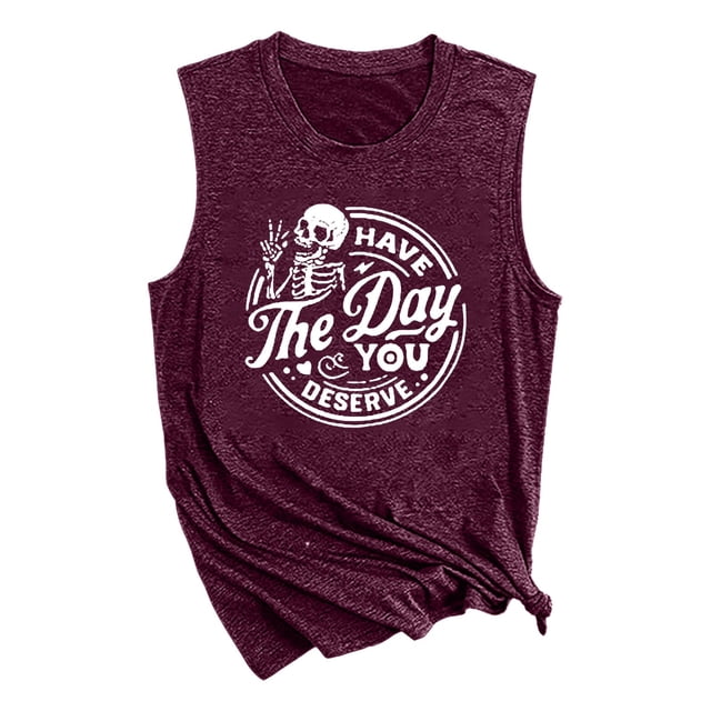 Gpoecd Débardeurs Graphiques pour Femmes Été Décontracté Sans Manches Col Rond Basiques Noirs T-Shirts Imprimés Camisole pour Femmes Vin,G