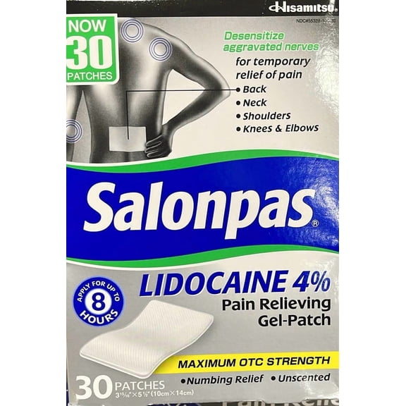 Salonpas Lidocaine 4% Pain Relieving Maximum Strength Gel Patch 30 Count