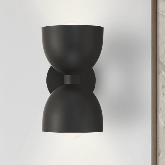 Hunter - Erling 2-light Matte Black,  Sconce Light, Dimmable, Modern Style, Dome Shaped, for Bedrooms, Dining, Living Rooms - 48130
