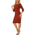 thumbnail image 4 of INSPIRE CHIC Women's Vintage Dress 3/4 Sleeve Wear-to-Work Sheath Dresses L Brick Red, 4 of 6