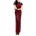 thumbnail image 5 of Lohuatrd Women Cheongsam Chinese Style Traditional Vintage Double-layered Lace Short Sleeve High Split Ankle Length Slim Fit Patchwork Stand Collar Hollow Out Lady Qipao, 5 of 8