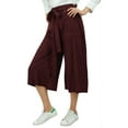 thumbnail image 2 of Bimba Women's Rayon Capri Wide Leg Culottes with Back Elastic Casual Summer Pants With Belt Maroon - Small, 2 of 5
