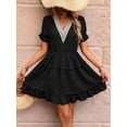 thumbnail image 6 of Women Summer Mini Dress Chiffon Cutout Ruffle V-Neck Puff Sleeve Dresses Dot Boho Sundresses Black L, 6 of 9