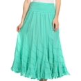 thumbnail image 1 of Sakkas Lika Long Ruffle Paneled Fold Over Adjustable High Waist Batik Flare Skirt - Aqua - Medium, 1 of 4