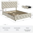 thumbnail image 2 of Full Linen Upholstered Platform Bed with 4 Storage Drawers, Diamond Tufted Headboard, Strong Wood Slats, Quiet Structure, No Box Spring Needed, Beige, 2 of 8
