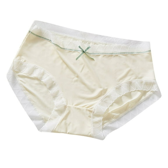 Kmdttou Up to 50% off!Women's Ice Silk Nude Cotton Crotch Sexy Large Size Facial Mask Thin Summer Mid Waist Seamless Bow Lace Underpants (Available in Plus Size)