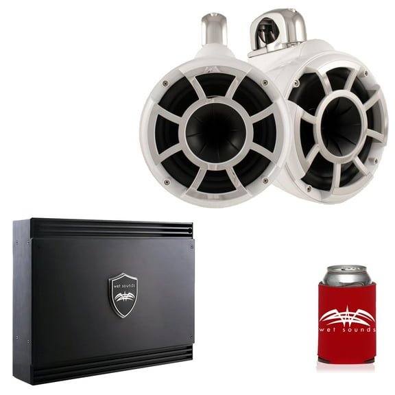 Wet Sounds REV10W-FC White REV 10 Fixed Clamp Tower Speakers with Wet Sounds SD2 1250 Watt 2-channel Amplifier