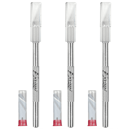 Excel Blades K1 Aluminum Hobby Craft Knife with Safety Cap, 5 Assorted Cutting Blades, 3 Pack