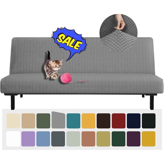 Funda para futón con diseño de Jacquard de Alta Elasticidad, sin Brazos, para sofá Cama, Protector Antideslizante para Muebles con Fondo elástico