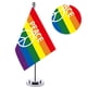thumbnail image 1 of Bandera de mesa con signo de la paz del arco iris, minibandera pequeña del arco iris con base de soporte de Metal, bandera de escritorio de oficina, adorno para coche, decoraciones para fiestas, 1 of 4