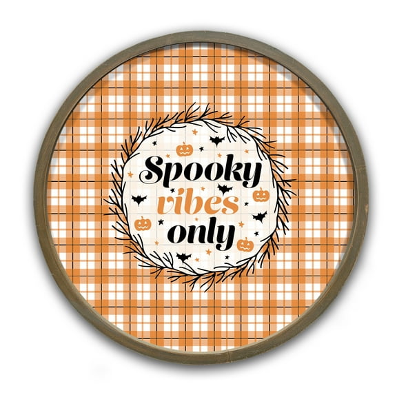 Creative Products Spooky Vibes Only Plaid 20 x 20 Round Brown Framed Print