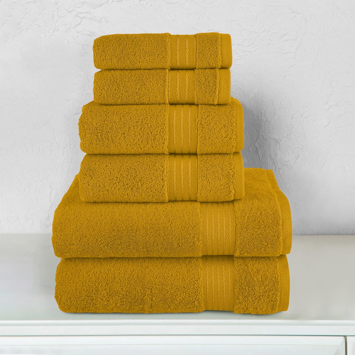 Elegant Comfort Cotton 6-Piece Towel Set, Includes 2 Washcloths, 2 Hand Towels and 2 Bath Towels, 100% Turkish Cotton - Highly Absorbent and Super Soft Towels for Bathroom, Gold