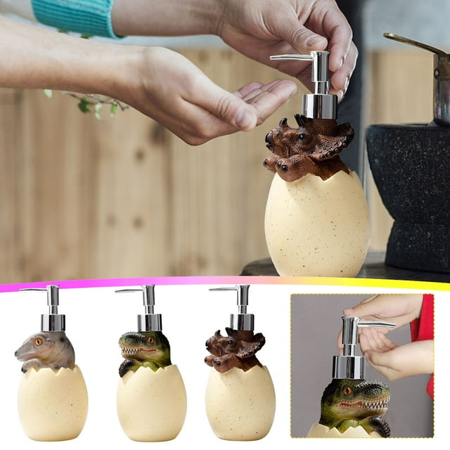 pstuiky Shampoo & Soap Dispenser Press Type Pump Dinosaur Design Soft Plastic & Abs Bathroom & Kitchen Storage Container Liquid Soap Organizer for Hand Soap, Lotion, Shampoo & Body Wash