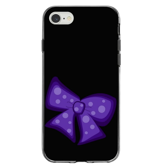 DistinctInk Clear Shockproof Hybrid Case for iPhone 7 8 SE (2020 Model) 4.7" Screen TPU Bumper Acrylic Back Tempered Glass Screen Protector - Purple Black Bow Ribbon - Cartoon Bows / Ribbons