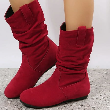 

Ladies British Fashion Solid Color Suede Pleated Round Head Casual Short Boots Knee High Suede Boots Women Wide Calf Side Lowheel Shoes Toe Round Retro Short Women s Boots Sexy Short Boots