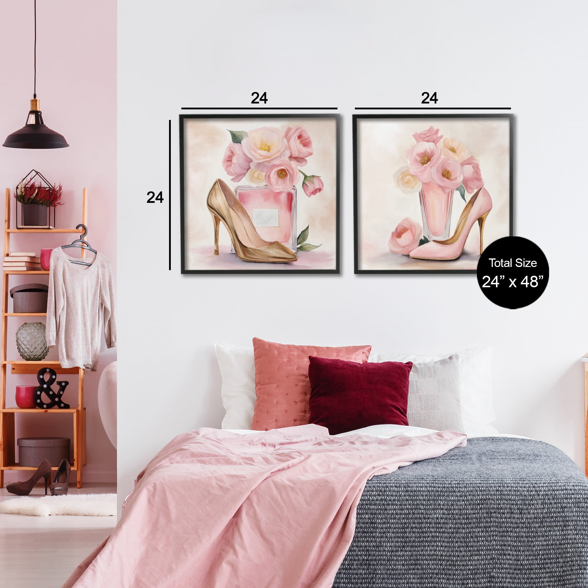 Stupell Industries Blush Pink Beauty 2 Piece Black Framed Giclee Art Set, design by Kim Allen