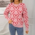 thumbnail image 2 of Tnhcen Women's Pink Heart Print Sweater Soft Acrylic Knit Top Loose Fit Casual Wear Round Neck Long Sleeve Pullover Cute Valentine's Day Design Warm Winter Comfort S-XL, 2 of 9