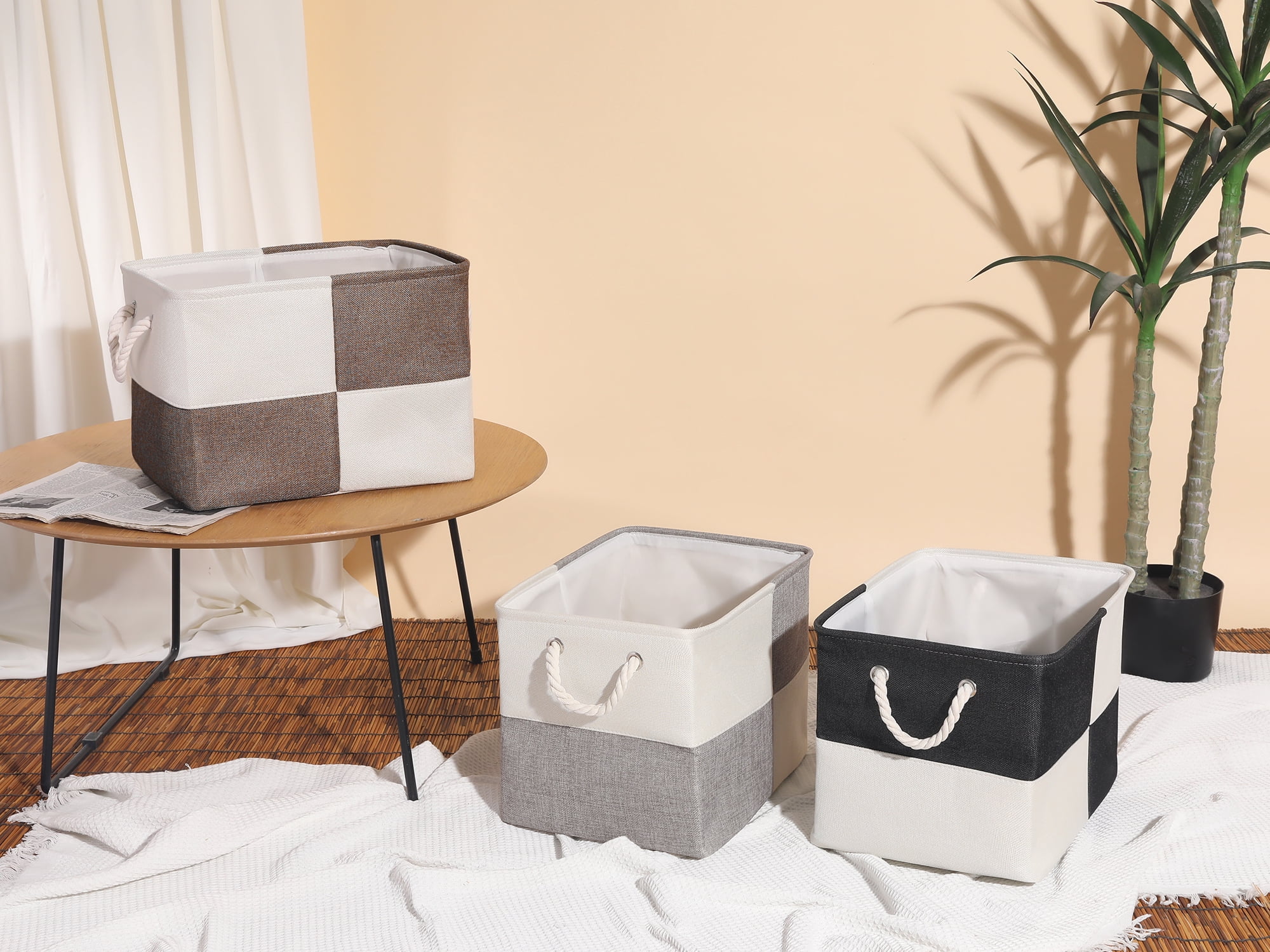 Unique Bargains Cotton Storage Bin with Handles Brown 15.7*11.8*11.8in