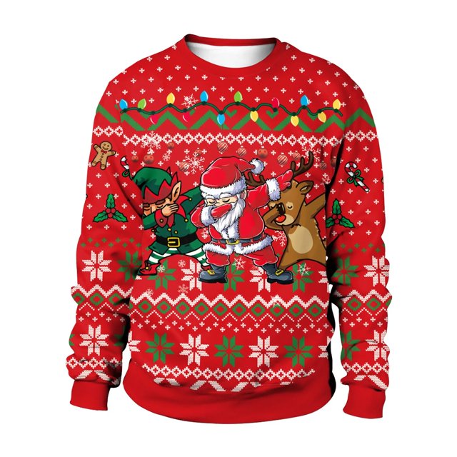 Jerseys navideños para hombres, suéter de cuello redondo con estampado 3D de reno, ropa superior para pareja, sudaderas de fiesta navideña