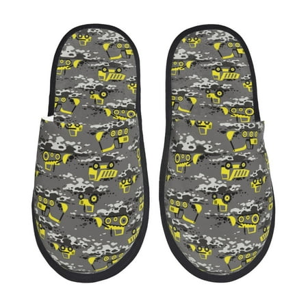 Balery Modern Yellow Excavator Slient Indoor Furry Fleece Comfort House Shoes Soft Non-Slip Home Shoes Cotton slippers House Slippers-- Medium