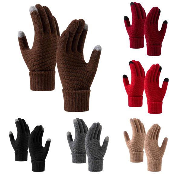 PMVFHDE Gloves & Mittens Women Winter Screen Thickened Cold Riding Warm Knitted Wool Touchscreen Compatible Coffee - One Size