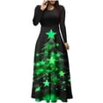 thumbnail image 2 of Heisall Womens Dresses Long Sleeve Round Neck Casual Christmas Print Patchwork A-Line Hem Slim-Fit Dress for Casual Christmas Party, 2 of 4