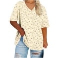 thumbnail image 2 of Jjayotai Womens Plus Size Tunic Tops, Floral Printed Shirts Casual Dressy, Oversized Tshirts for Women, Half Sleeve Loose Fit T Shirt Cotton Blouses 2025 Beige^1 XXXXL, 2 of 4