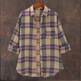 thumbnail image 4 of Plaid Shirts for Women, Yigetop Spring and Autumn Women's Checkered Shirt New Retro Style Loose Long Sleeved Shirt Coat Womens Plaid Shirts Purple L, 4 of 9
