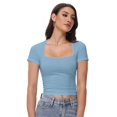 thumbnail image 6 of Women's Square Neck Tops Short Sleeve Crop Tops Workout Summer Clothes Casual Slim Fit T-Shirts, 6 of 6