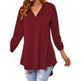 thumbnail image 2 of Newway Women's V Neck Chiffon Blouse 3/4 Sleeve Casual Office Work Shirts Tops Loose Fit Solid Color Tunic Streetwear Clothes, 2 of 6
