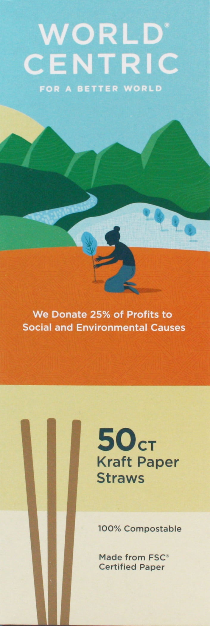 World Centric Compostable Kraft Paper Straws, 8', 50 Count