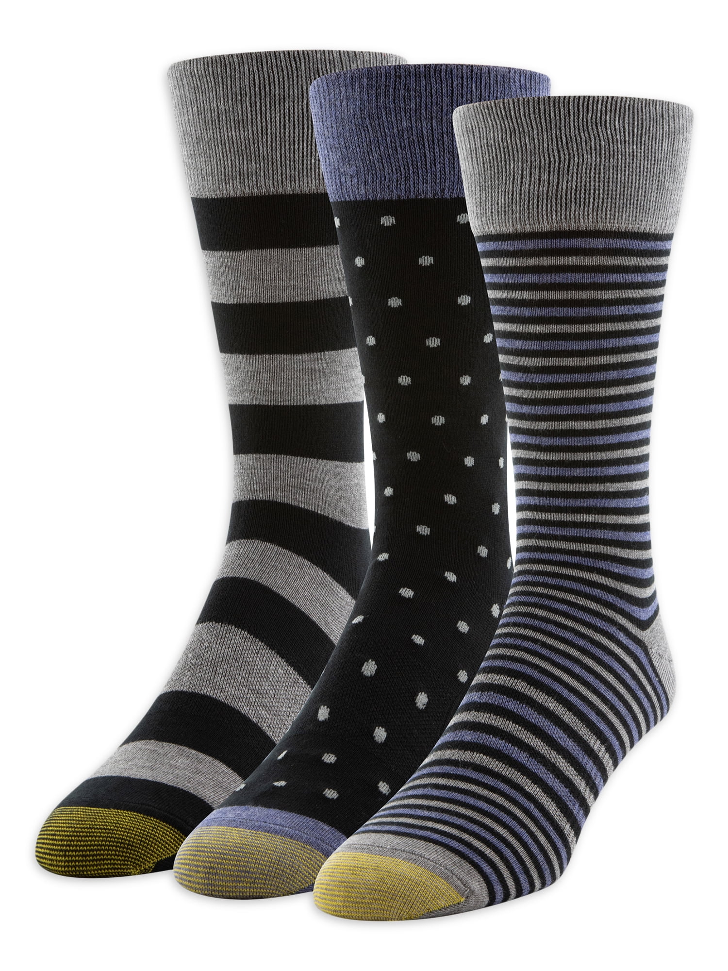 Men's Gold Toe Dress Stripe Dots Crew Socks