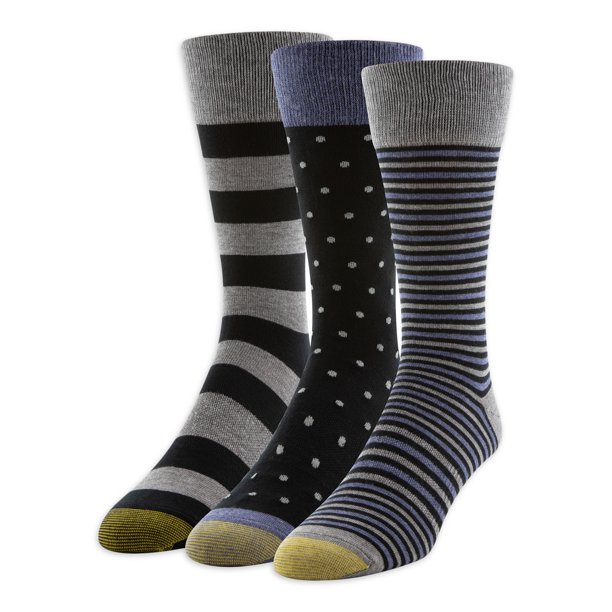 Men's Gold Toe Dress Stripe Dots Crew Socks