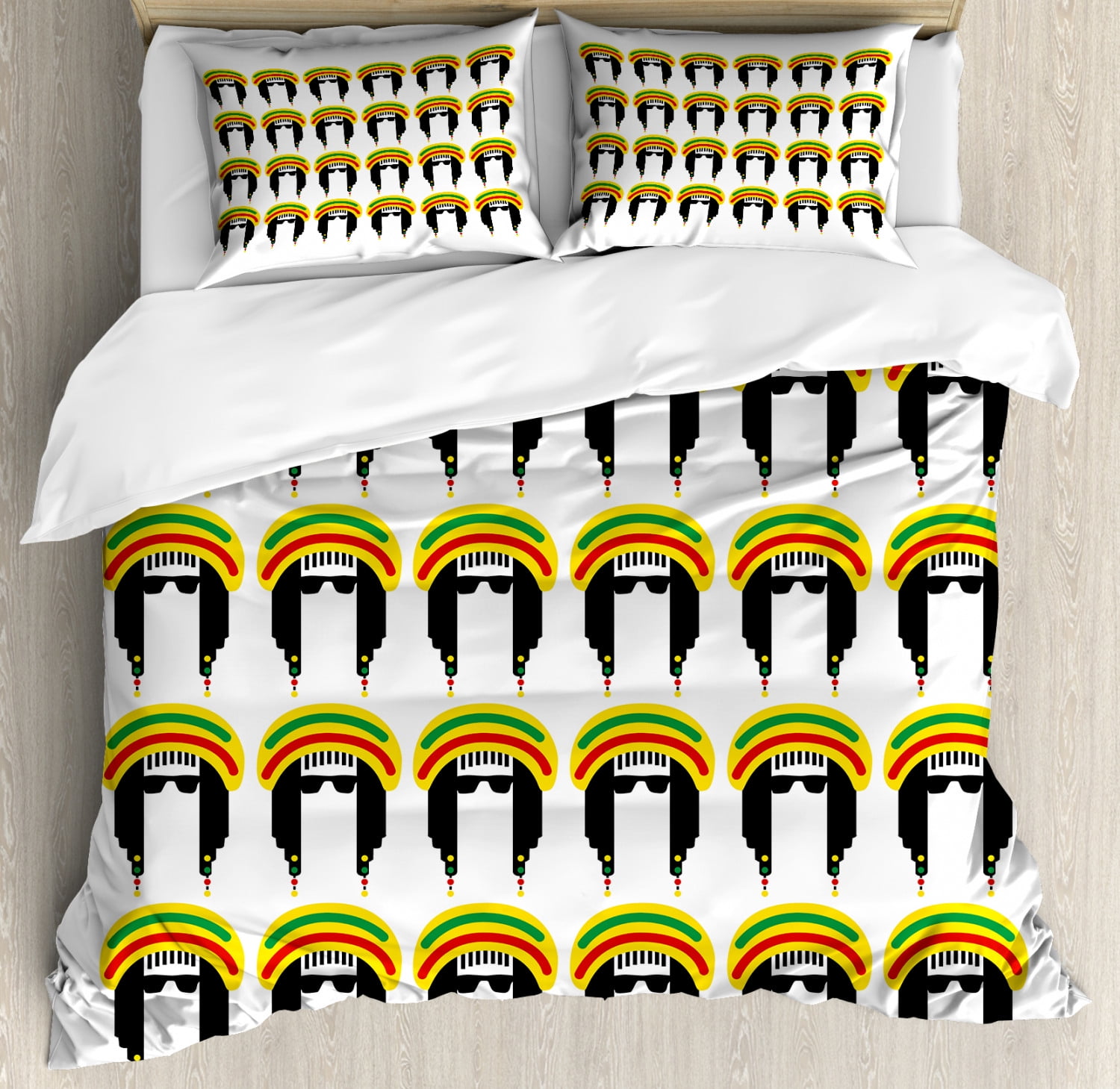 Jamaican Duvet Cover Set King Size, Jamaican Culture Elements Ethnic ...