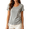 thumbnail image 2 of SSZMDLB Women T-Shirts Short Sleeve Scoop Neck Summer Tops Basic Tee Shirt Comfy Casual Everyday Wear Workout Clothes, Gray L, 2 of 5