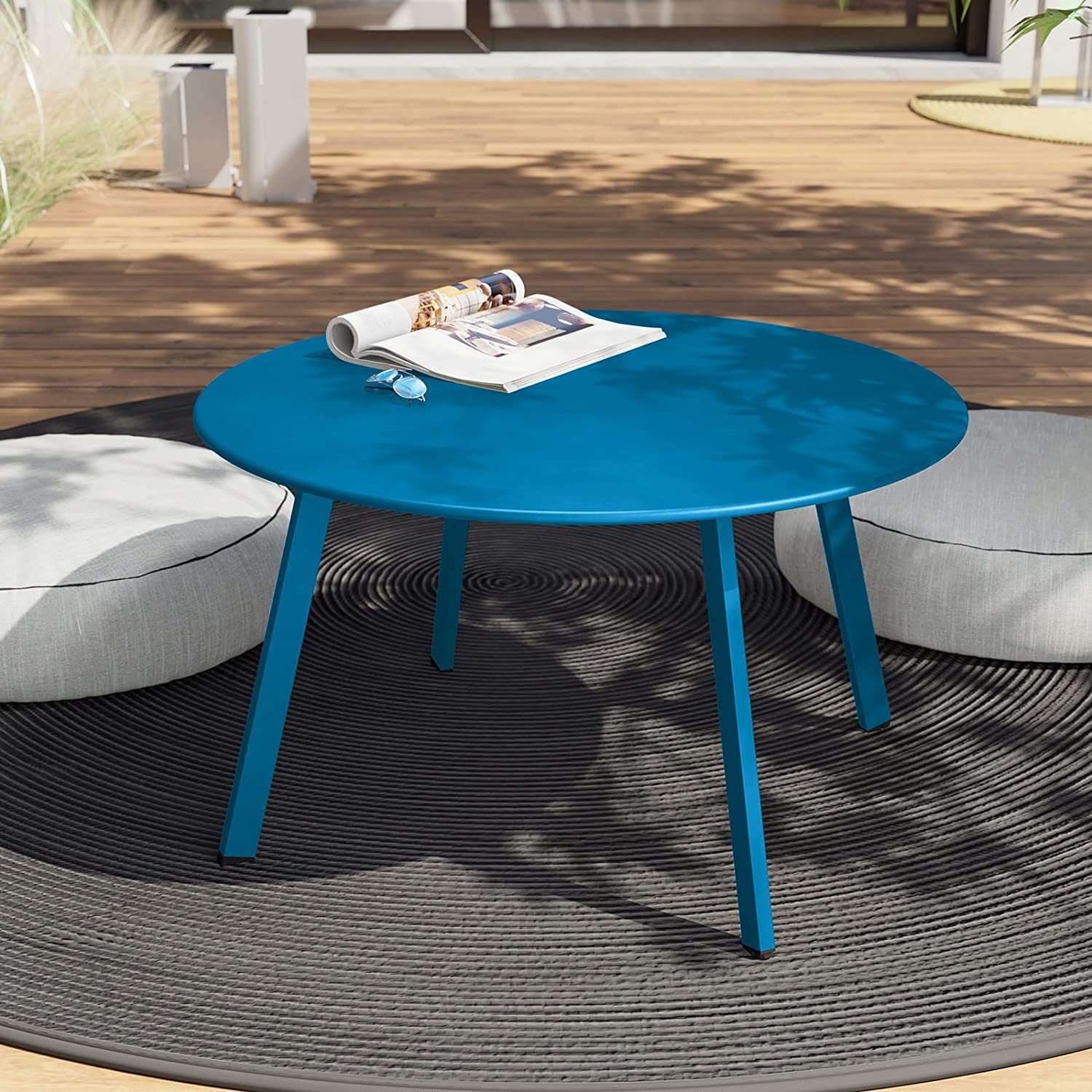 Patio Coffee Table, Round Steel End Table Weather Resistant Outdoor