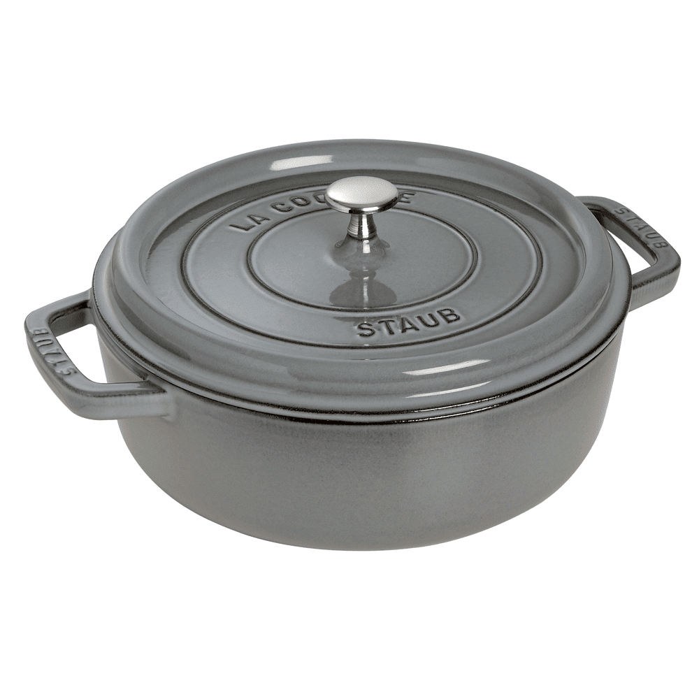 Staub Cast Iron 6qt Shallow Wide Round Cocotte Graphite Grey