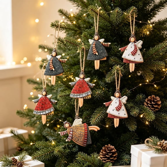 20 Pack Christmas Ornaments Dancing Angel Set, Wood Christmas Tree Decor Printed Mini Hanging Decorations for Christmas Tree Window Door Gift Wrap and Holiday Party