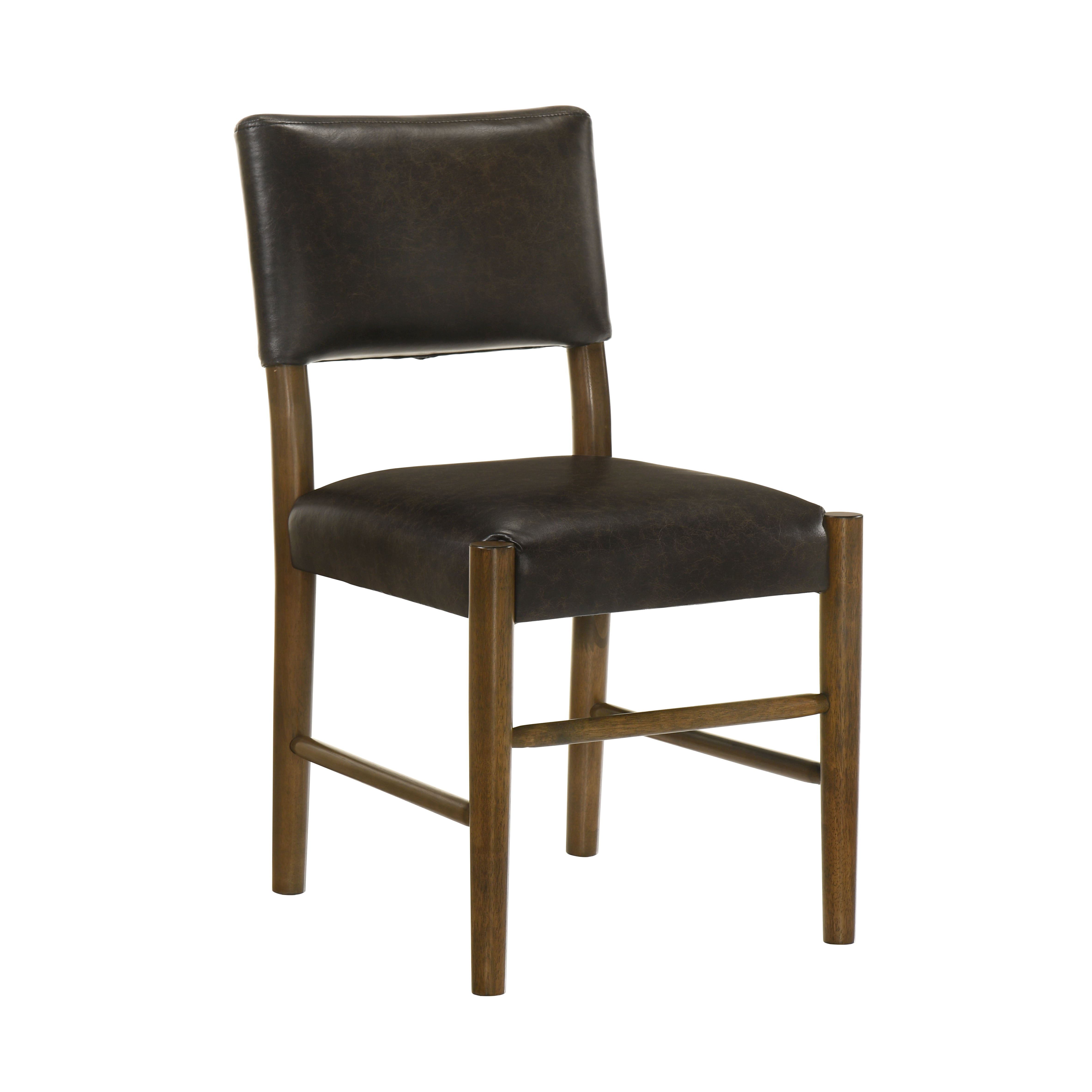 Bennet Modern Wood Dining Chair in Natural Finish with Black Faux Leather Upholstered Seat - Set of 2
